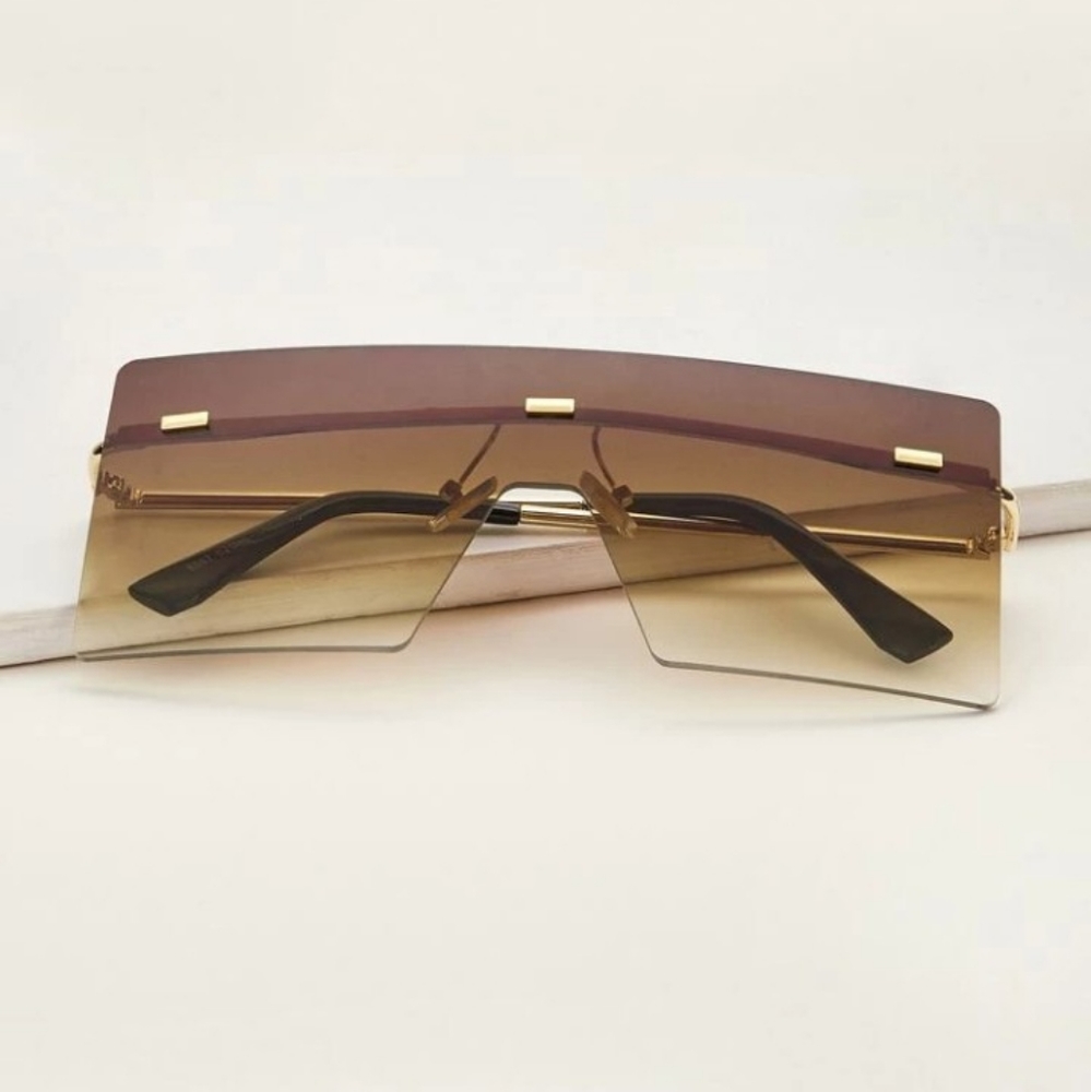 Rimless brown large sunglasses